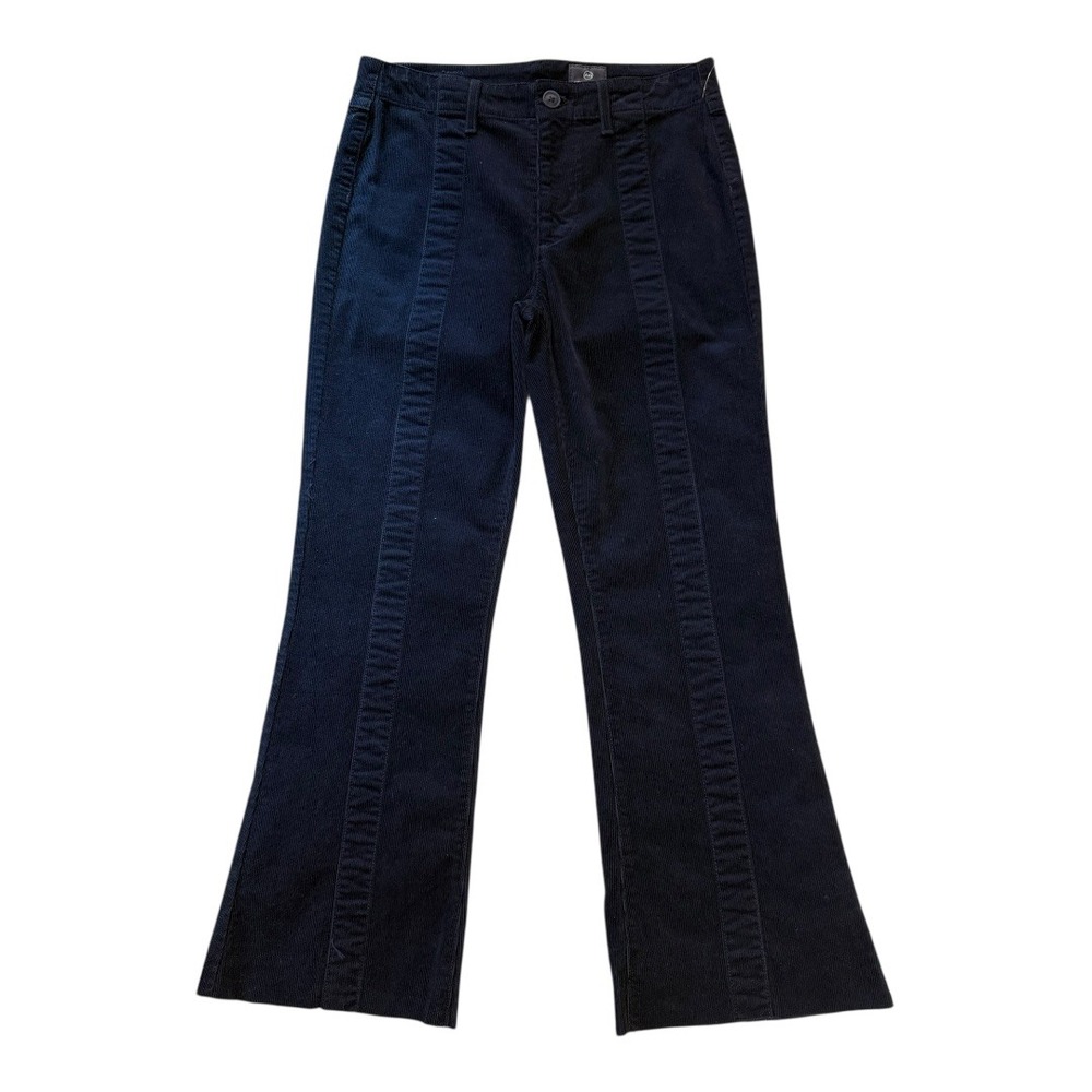 AG Adriano Goldschmied Deep Trenches Blue Panelled Corduroy Quinne Crop Size 4